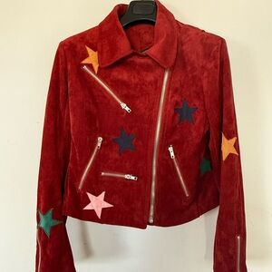 Motorcycle Jacket with Colorful Star Patches